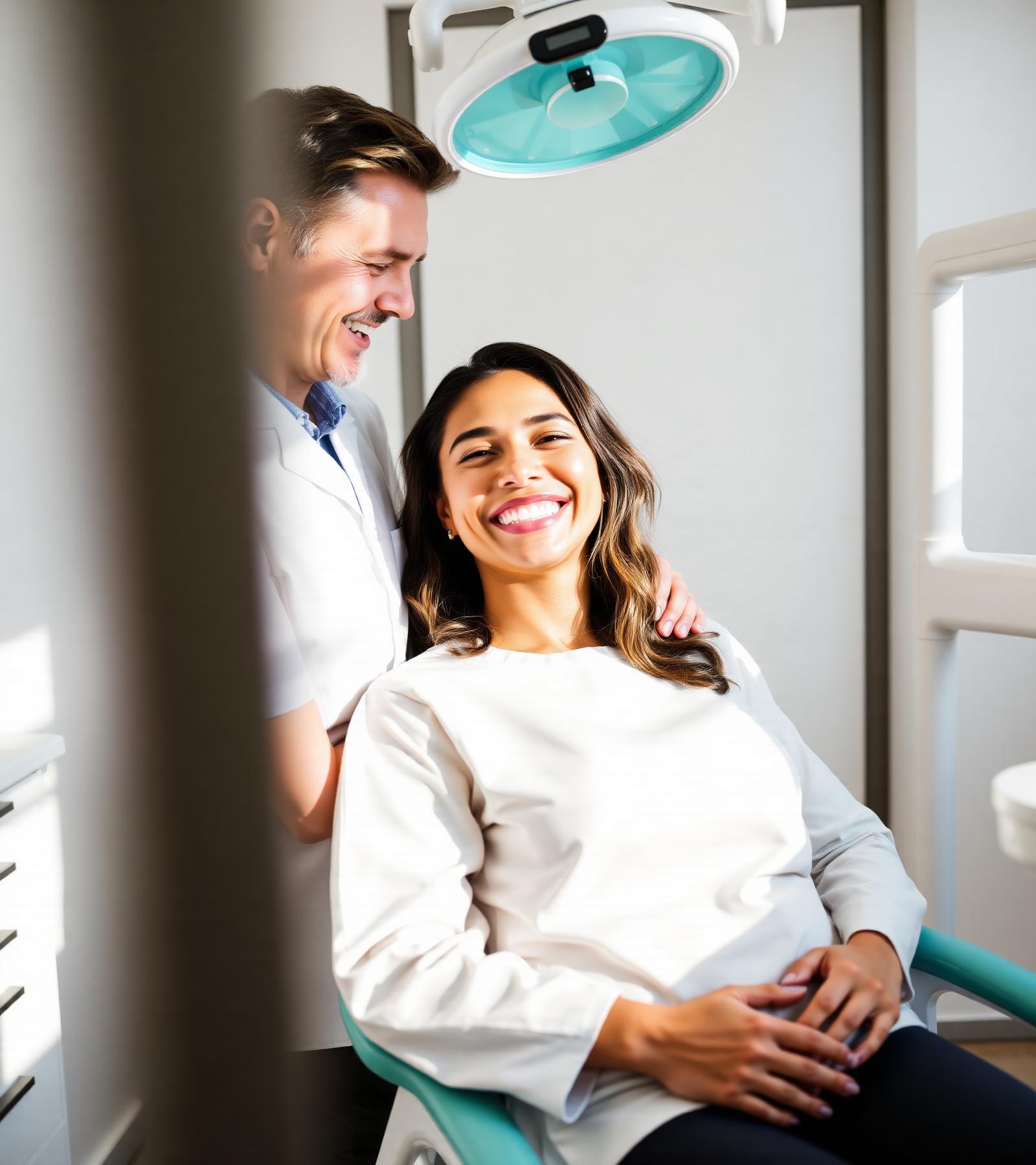 Dentist gently interacting with a smiling patient